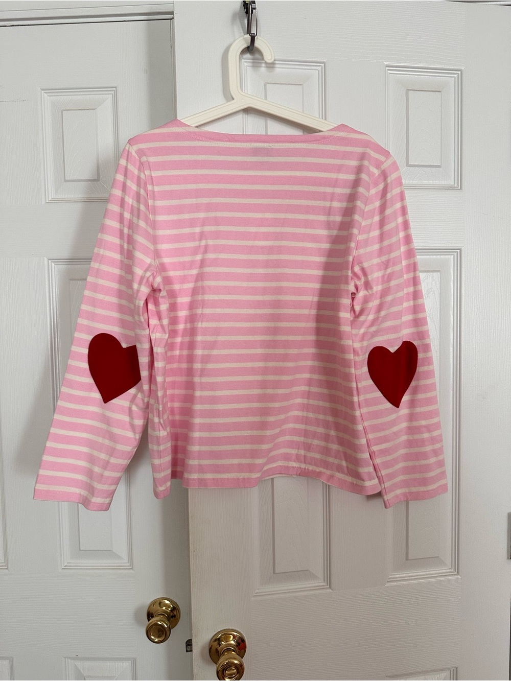J Crew Factory Heart Elbow Pink Striped Top NWT Large
